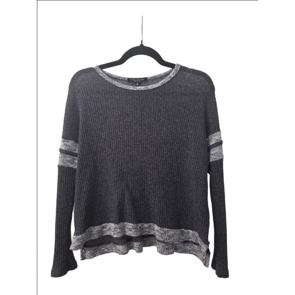 Green Envelope Gray Ribbed Knit Long Sleeve Sweater